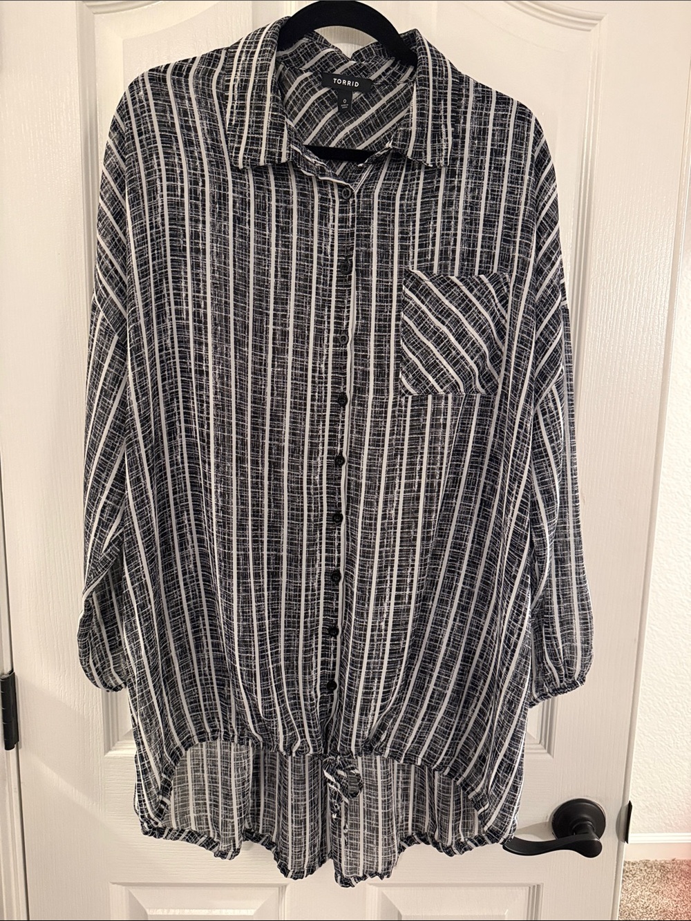 Torrid Chiffon Kimono button down striped shirt.